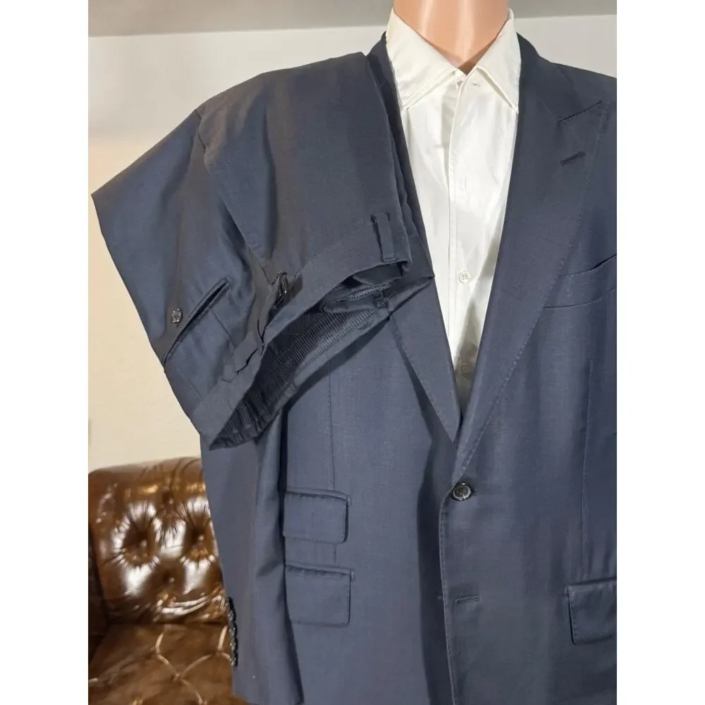 Tom Ford Blue 2Pc Suit 56 46R Peak Lapel Wool Men's 38x31 Trousers O'Connor